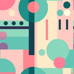 Poster - Dynamic composition of simple geometric shapes  circles and squares in varying shades of one color