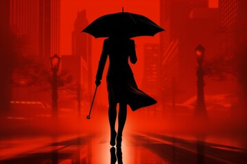 Poster - Stylish gradient background featuring a girl with an umbrella in contrasting shades of color
