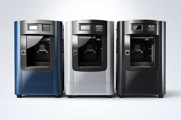 Poster - Minimalist silhouette of a 3d printer in black, grey, and dark blue tones for clear shape focus
