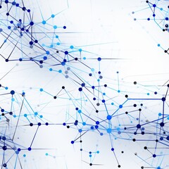 Poster - Abstract network diagram  connecting nodes and lines in shades of blue on a white background
