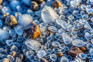 Wall Mural - Shiny blue and clear pebbles with smooth ice texture