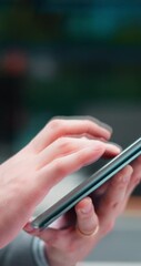 Aufkleber - Tablet, hands and person in city with finance research for capital gain forecasting report online. Digital technology, closeup and financial advisor with stock market investment for revenue in Japan.