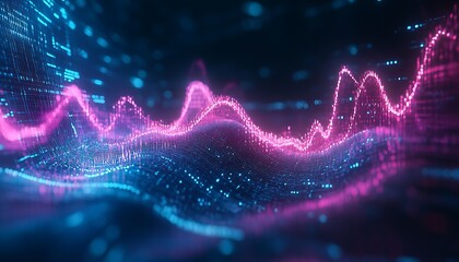 Poster - Abstract visualization of data represented by vibrant pink and blue waveforms.