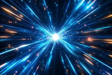 Poster - This vibrant abstract design showcases radiant blue light rays and a glowing flare, symbolizing speed, technology, and innovation, captivating viewers with its mesmerizing aesthetic appeal