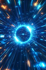 Poster - An abstract representation showcasing the concept of light speed, featuring vibrant blue rays and glowing flares, which together create a dynamic and energetic futuristic atmosphere that captivates