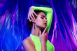 © Beauty Hero - Photo of gorgeous lady feel tenderness touch face with closed eyes isolated plastic vivid color background