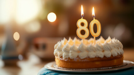 Celebratory 80th birthday cake with candles