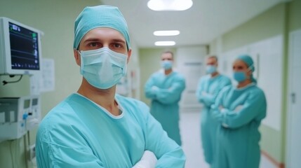 Aufkleber - A group of doctors in scrubs stand in a hallway