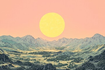 Poster - Mountain Range at Sunset