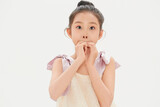 Lively and cute little Chinese girl on white background  child 