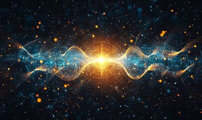 Poster - Abstract representation of energy waves and cosmic elements in a vibrant digital space.