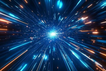 Canvas Print - This abstract illustration depicts light speed with blue laser rays and radiant flares. The motion blur enhances the sense of speed, perfect for tech and sciencethemed designs conveying energy