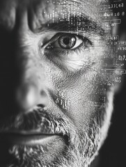 man's face with code