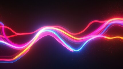 Poster - Abstract representation of flowing light waves in vibrant colors against a dark background.