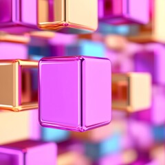 Poster - Abstract colorful glossy cubes floating, 3D render.