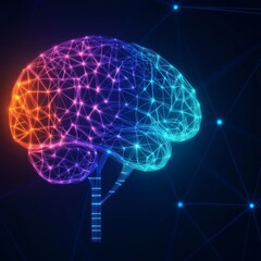 Poster - Abstract colorful glowing brain neural network.