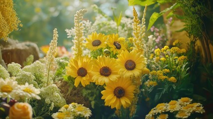 Wall Mural - Yellow and White Flowers in Vase