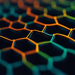 Poster - Abstract hexagon pattern, vibrant colors, 3D render.