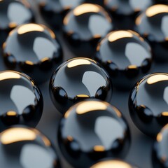 Poster - Close-up of many shiny, dark spheres in a grid pattern, reflecting light.