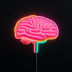 Poster - Neon brain illustration, pink and teal, dark background.