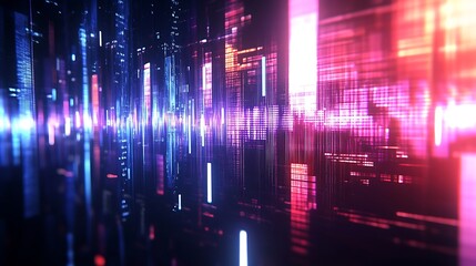 Fototapete - Abstract digital landscape with vibrant lines and glowing elements, suggesting technology.