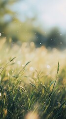 Poster - A field of grass with a bright sun shining on it