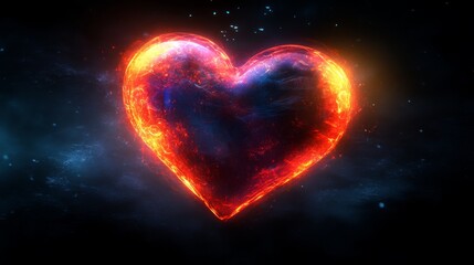 Fototapete - Fiery Heart Burning Brightly In Dark Space