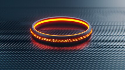 Poster - Futuristic Glowing Ring Structure with Grid Patterns on a Dark Surface