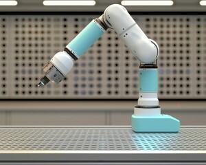 Poster - Automated robotic arm operation industrial facility technology showcase modern factory side view ai-driven innovation