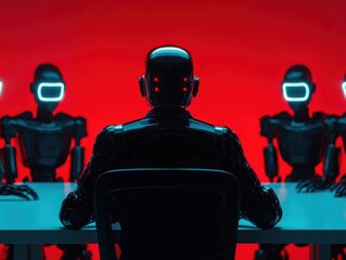 Poster - Ai revolution advanced robotics meeting futuristic workspace high-tech environment introspective viewpoint