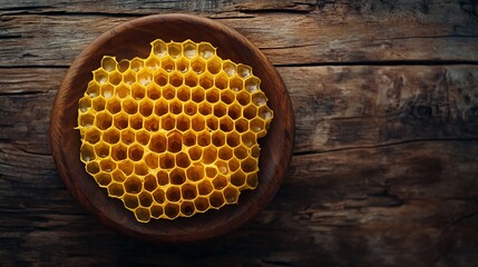 Wall Mural - Honeycomb on wooden plate.