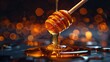 © Tina - Golden honey dripping from a wooden dipper, creating a puddle on a dark surface with bokeh lights in the background.