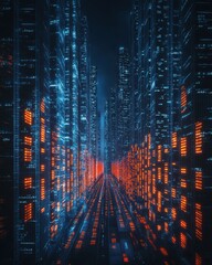 Poster - Futuristic urban investment showcase digital city business concept nighttime environment dynamic viewpoint for modern investors