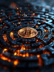 Poster - Investment strategies in business navigating a symbolic maze of challenges with a golden opportunity at the core