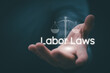 © 418 House - Businessmen show a virtual screen about Labor Protection Law, Safety, and Welfare of Workers or Employees by Labor Unions, Social Justice and Decent Work for All, and the National Labor Day Concept.