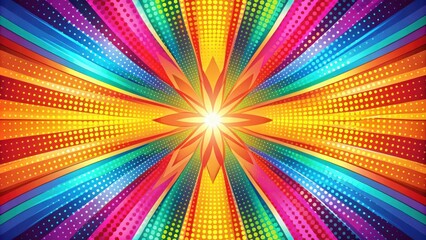 Aufkleber - Abstract Colorful Radiating Stripes and Dotted Background with Central Starburst