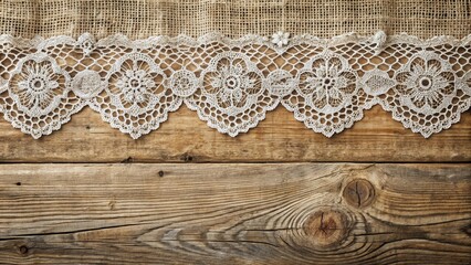 Aufkleber - Delicate White Lace Trim on Weathered Wooden Background