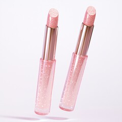 Wall Mural -  Two Shimmering Lip Gloss Tubes with Glossy Sparkle on white background