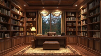 Poster - A large room with a desk and a window