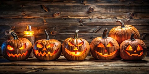Poster - Spooky Jack-O-Lanterns Illuminate the Night with Glowing Faces and a Warm Candlelight Glow