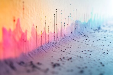 Poster - Abstract visualization with colorful peaks and dots, suggesting data representation.