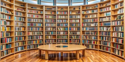Aufkleber - A Circular Library With Bookshelves Filled With Volumes Of Knowledge And A Single Round Table In The Center