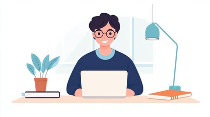 Poster - Working professional at home office desk setup digital environment productive space cheerful atmosphere remote work concept