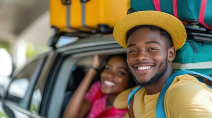 Family Smiles While Traveling Together in a Car on a Fun Road Trip