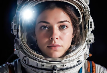 beautiful astronaut woman exploring new planets, women in space