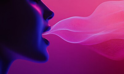 Poster - A stylized profile of a face exhaling colorful, flowing waves of vapor against a gradient background.