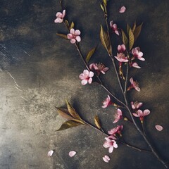 Sticker - Blooming Pink Sakura Branch on a Dark Background Showcasing Spring Elegance. Generative AI