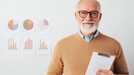 Poster - Business presentation by senior professional in office setting analyzing data trends and insights for strategic decisions