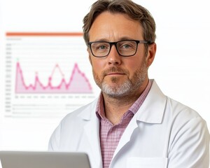 Poster - Scientific researcher analyzing data trends in office environment business context professional viewpoint data insights