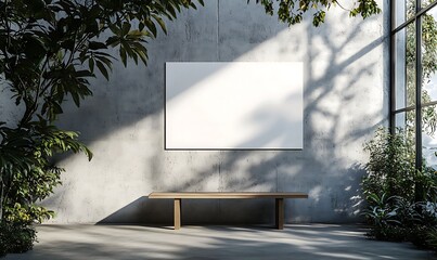 Canvas Print - Minimalist Interior Design Featuring Blank Canvas and Bench